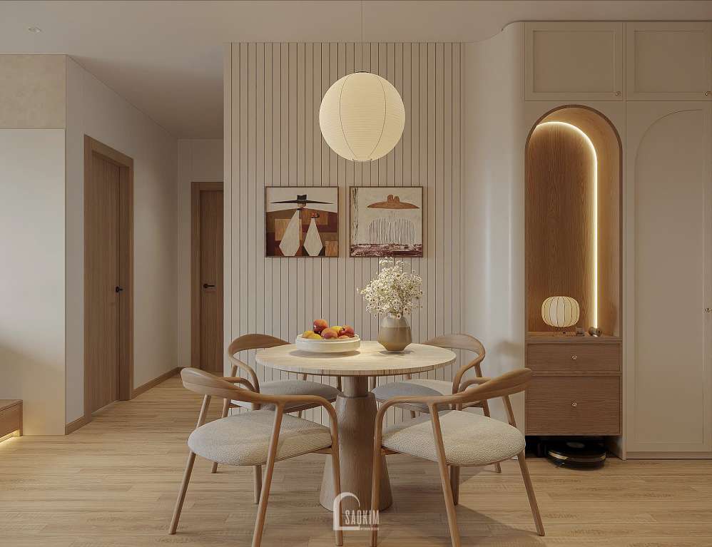 Thiết kế nội thất phòng ăn chung cư 87m2 Hinode City phong cách Wabi Sabi- Chạm Tới Chiều Sâu Của An Yên
